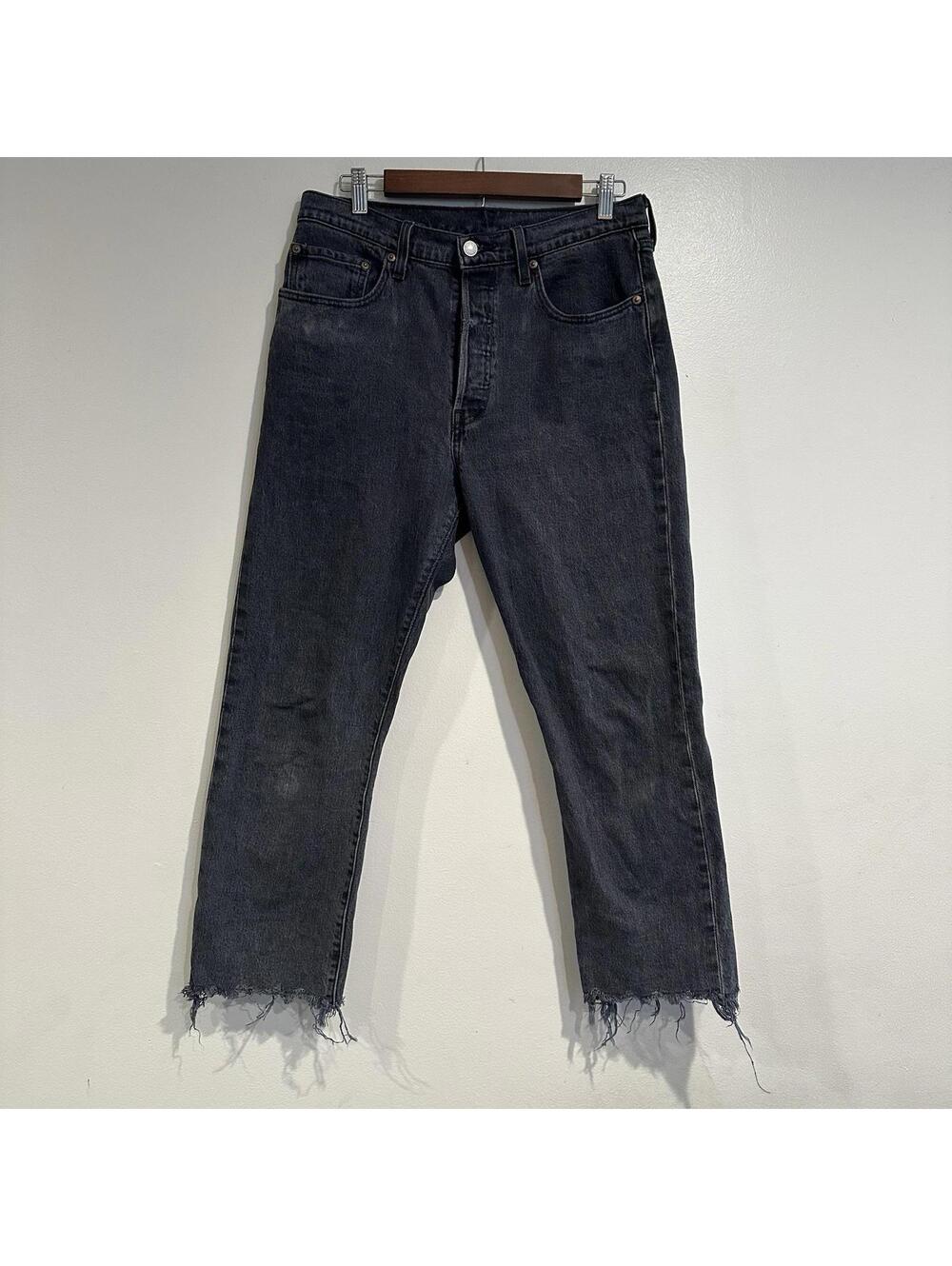 LEVIS 501 Original Cropped Women 30X26 Button Fly 100% Cotton Raw Hem Jeans Gray